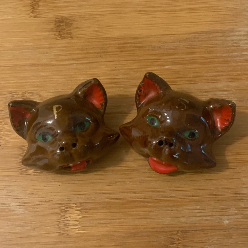 Vintage Cat (or bat!) Ceramic Salt and Pepper Shaker Set